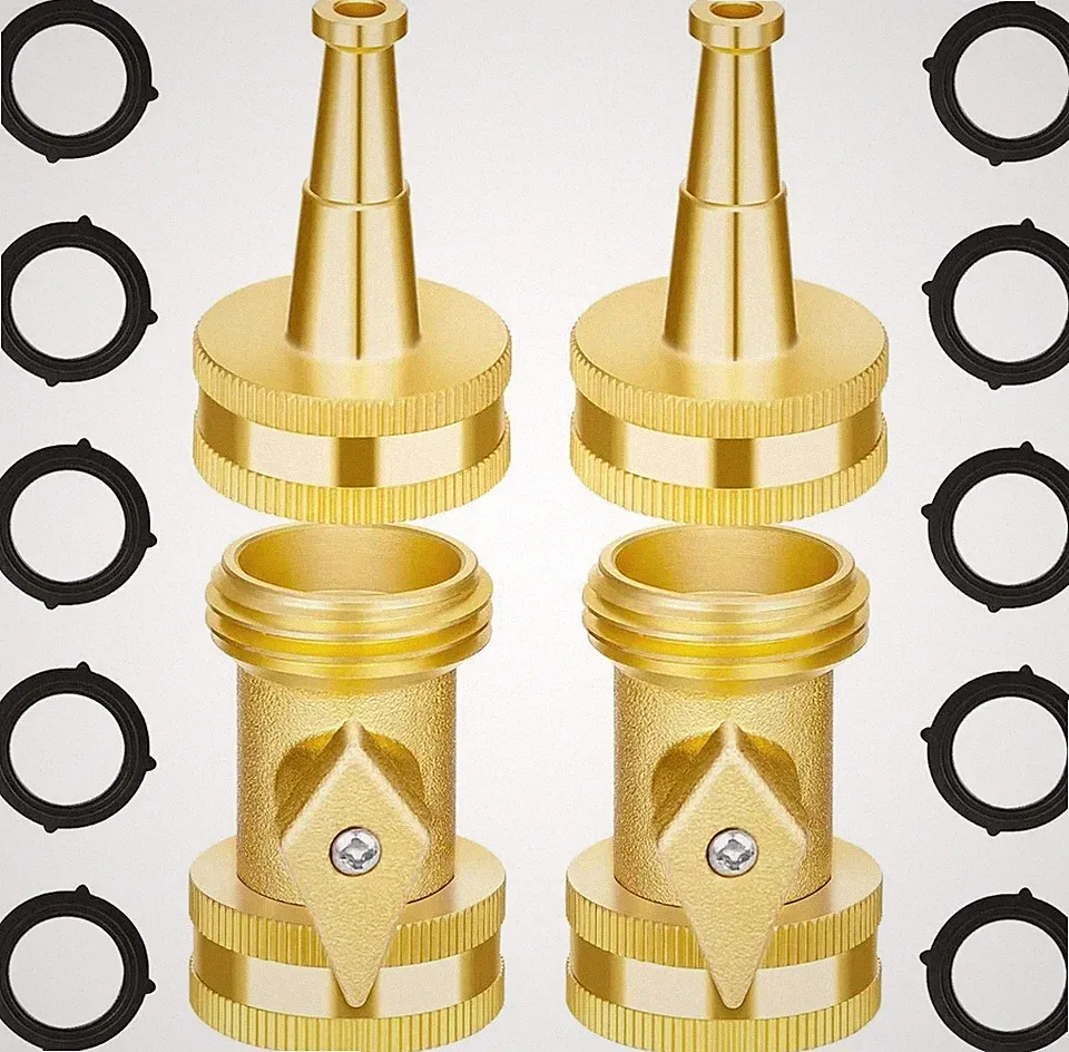 Brass Hose Nozzle High Pressure Jet Nozzle 2/4 Count (1/2 Set), Heavy Duty Water