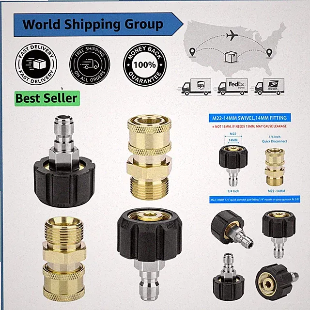 Brass Pressure Washer Quick Connect Adapter Set - M22-14MM to 1/4 Inch, 4-Piece