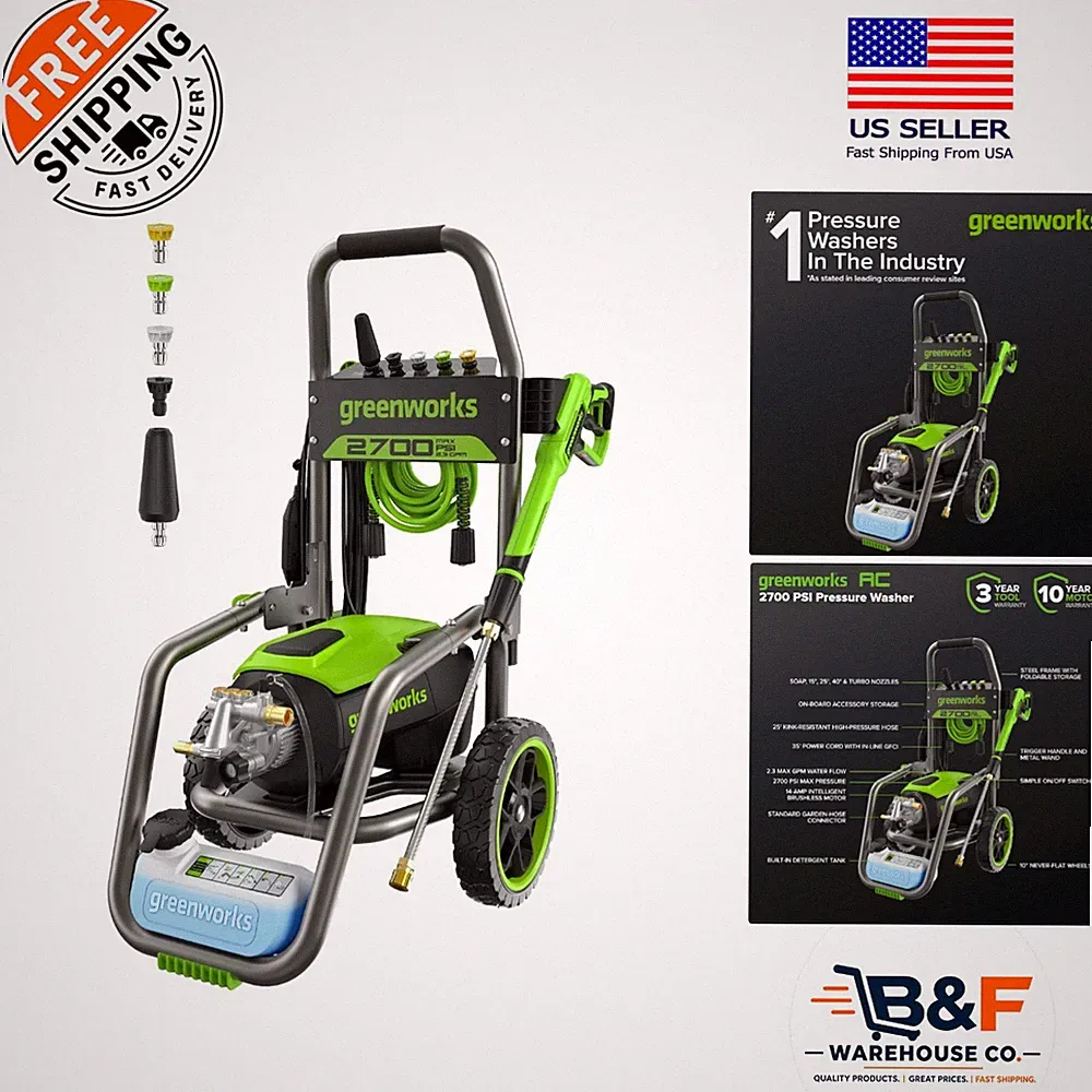 Brushless Electric Pressure Washer 2700 PSI - Five Nozzles for Ultimate Cleaning