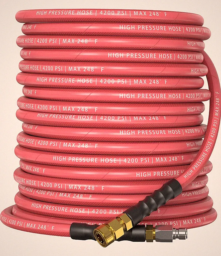 CADEGUO QC Installed Pressure Washer Hose 50 ft, 4200 PSI (3/8" QC)-50FT, Red