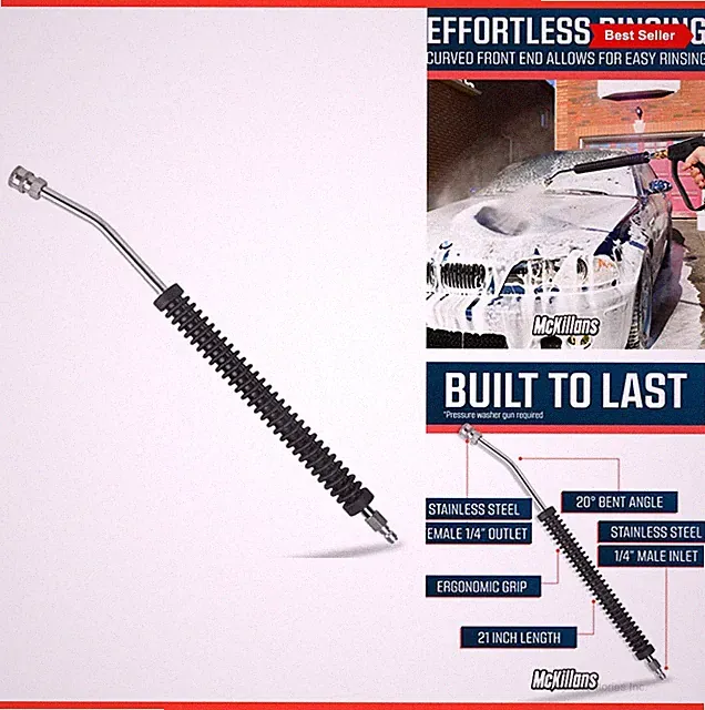 Car Pressure Washer Extension Wand 21 Inch 1/4 Quick Connect Curved Rinsing