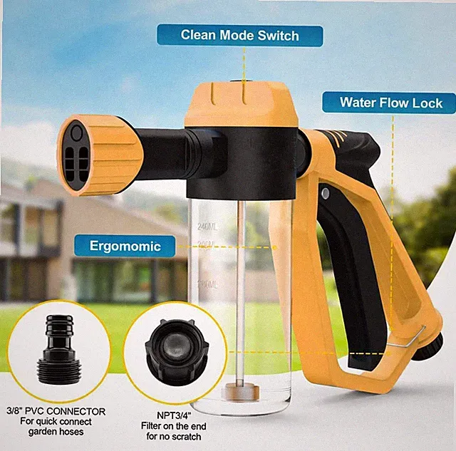 Car Wash Foam Gun With Microfiber Wash For Garden Hose High Pressure Nozzle