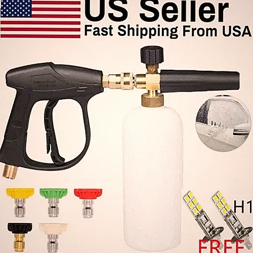 Car Washer Gun Foam Sprayer Cannon with Nozzle Free LED Bulb Washing Home Garden