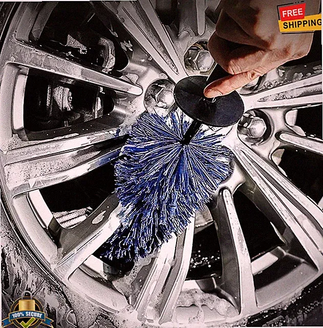 Car Wheel Cleaning Brush Long Handle Rim Hub Tire Detailing Wash Tool Blue
