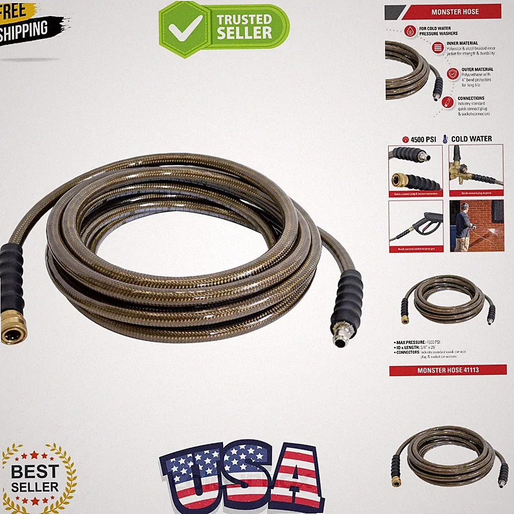Cleaning 41113 Monster Series 4500 PSI Pressure Washer Hose, Cold Water Use,...