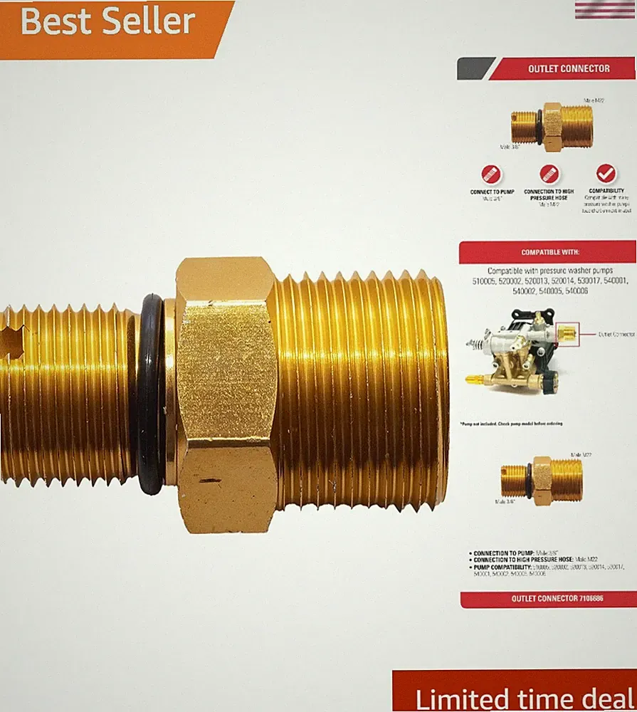 Cleaning Outlet Connector for Gas Powered Pressure Washer Pumps, Gold