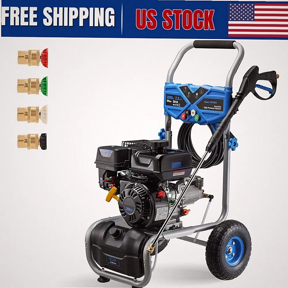 Cold Water Pressure Washer Gas Powered Washer 3500PSI 2.3GPM 209cc 4Nozzles Set
