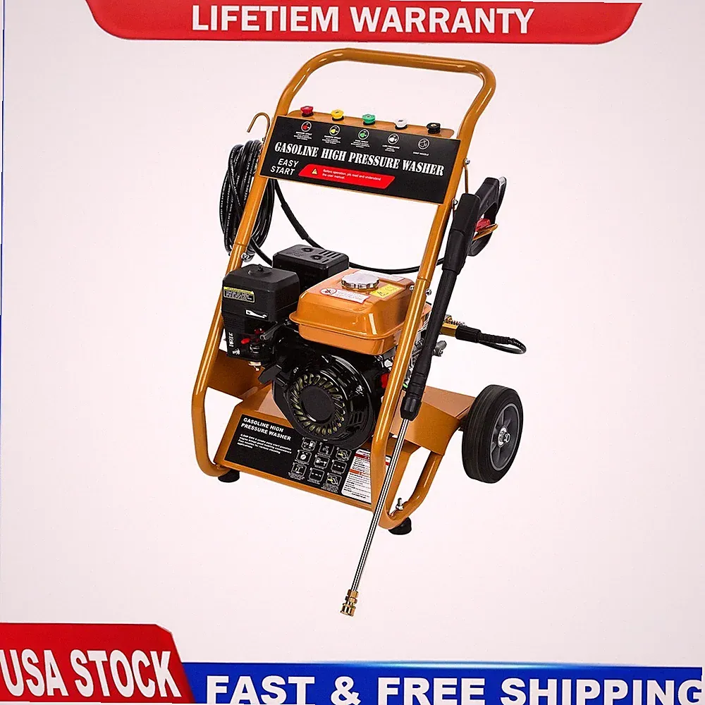 Cold Water Pressure Washer Gasoline 3.6L Tank 6.5 HP 3950 PSI 2.6 GPM Set