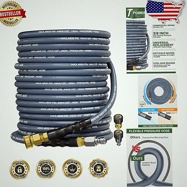 Commercial 4800 PSI Pressure Washer Hose 75ft - Kink-Free, M22 Adapter Blue