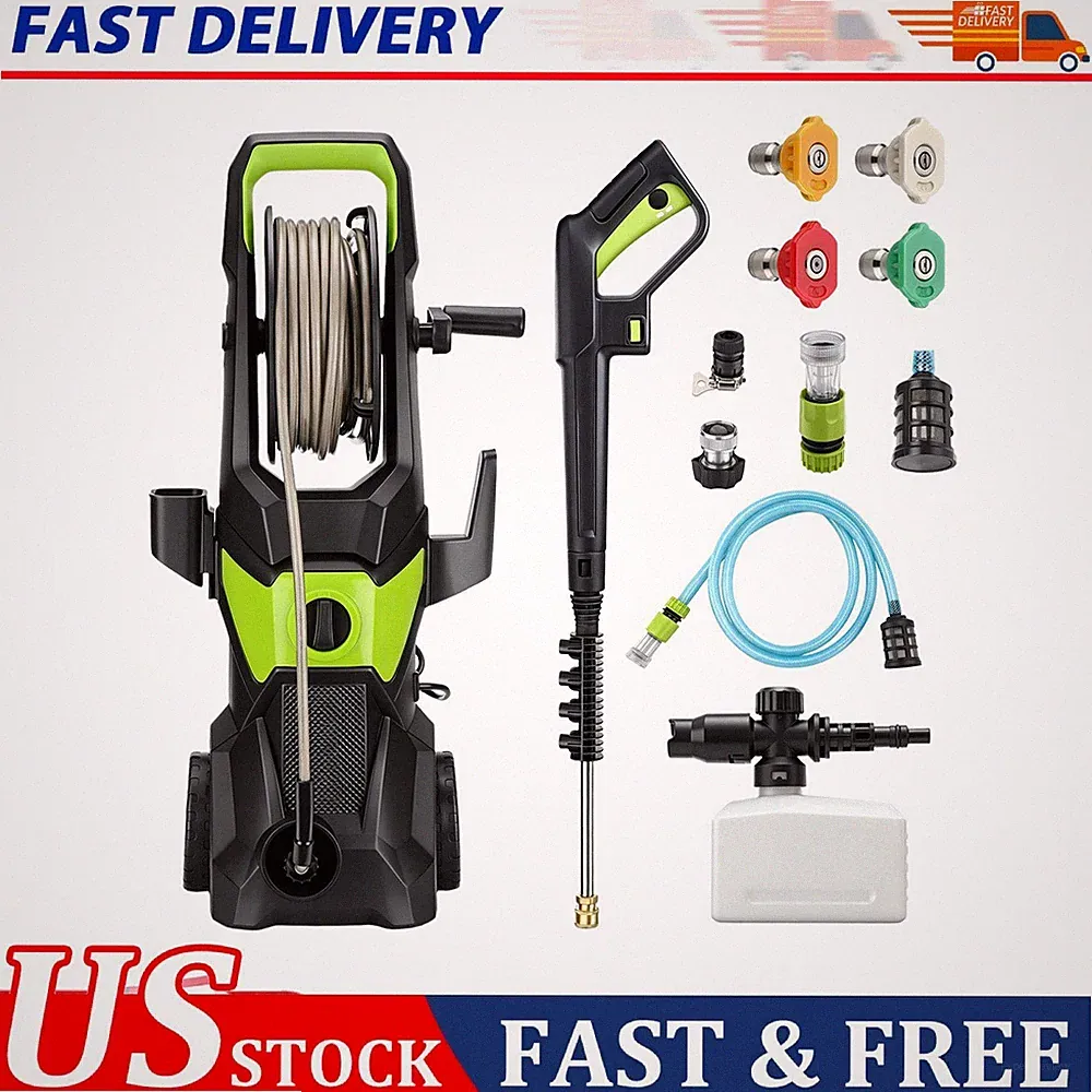 Commercial Electric Pressure Washer 5000 PSI 3.2GPM Plastic Metal 4 Tips