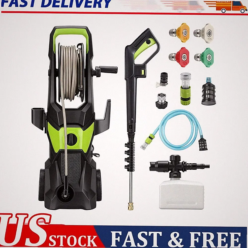 Commercial Electric Pressure Washer 5000 PSI 3.2GPM Plastic Metal 4 Tips