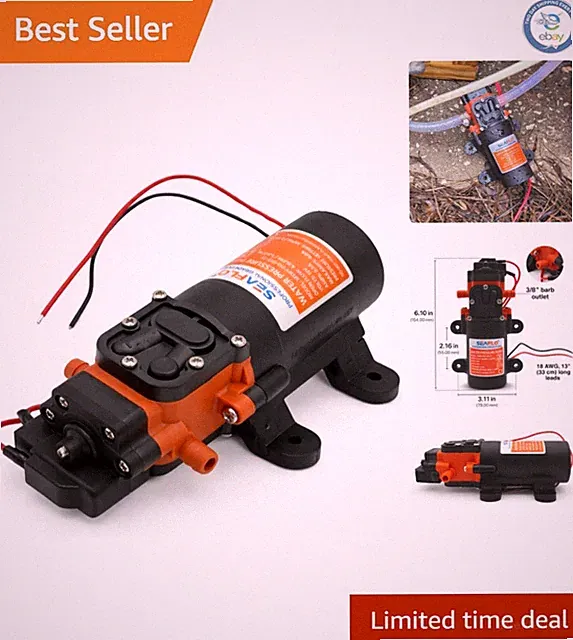 Compact 12V Water Pressure Pump - 1.2 GPM, Quiet Operation for RV & Marine