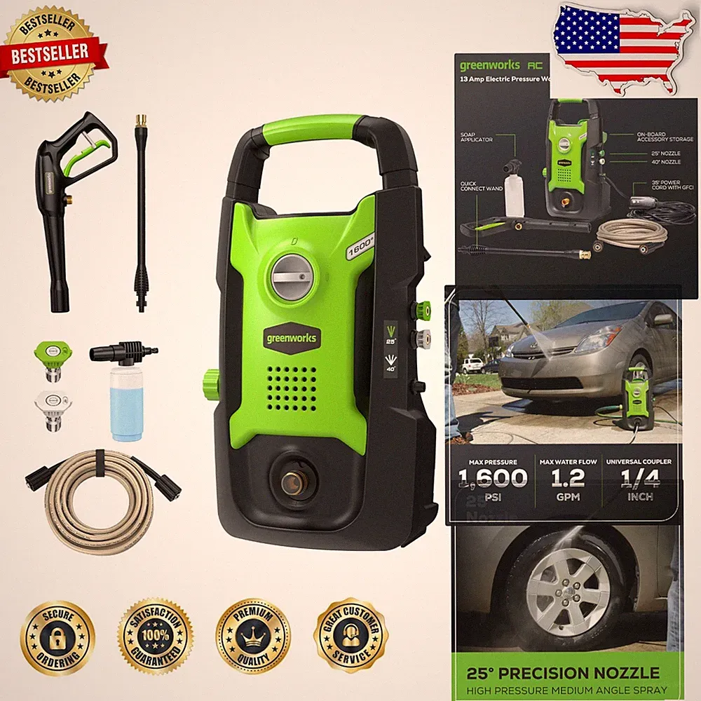 Compact 1600 PSI Electric Pressure Washer 1.2 GPM Certified 35ft Power Cord