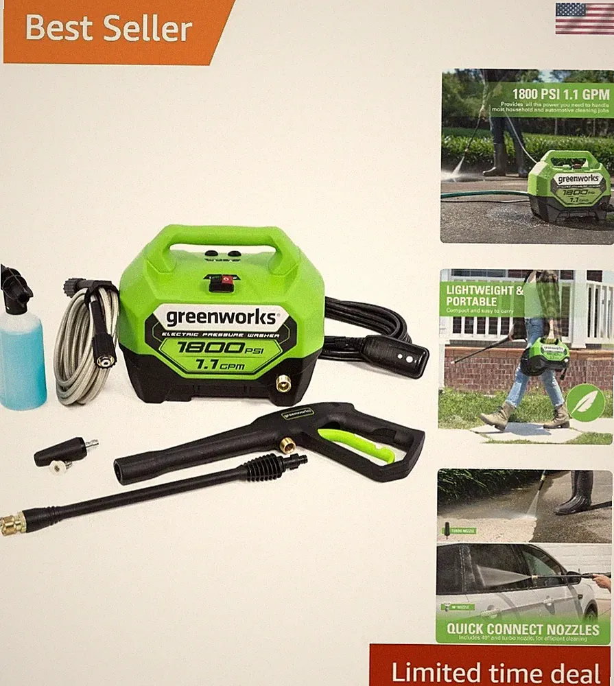 Compact 1800 PSI Pressure Washer with 20ft Hose - Ideal for Outdoor Cleaning
