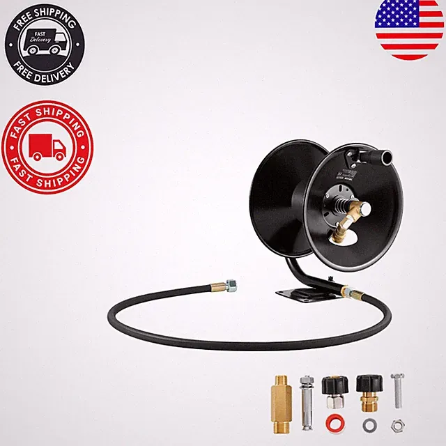 Compact 50ft Hose Reel for Pressure Washers - Durable, Easy Hand Crank Operation
