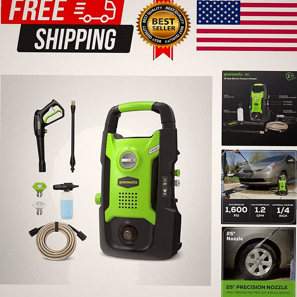 Compact Electric Pressure Washer, 1.2 GPM Certified, Lightweight, 20 FT Tang...
