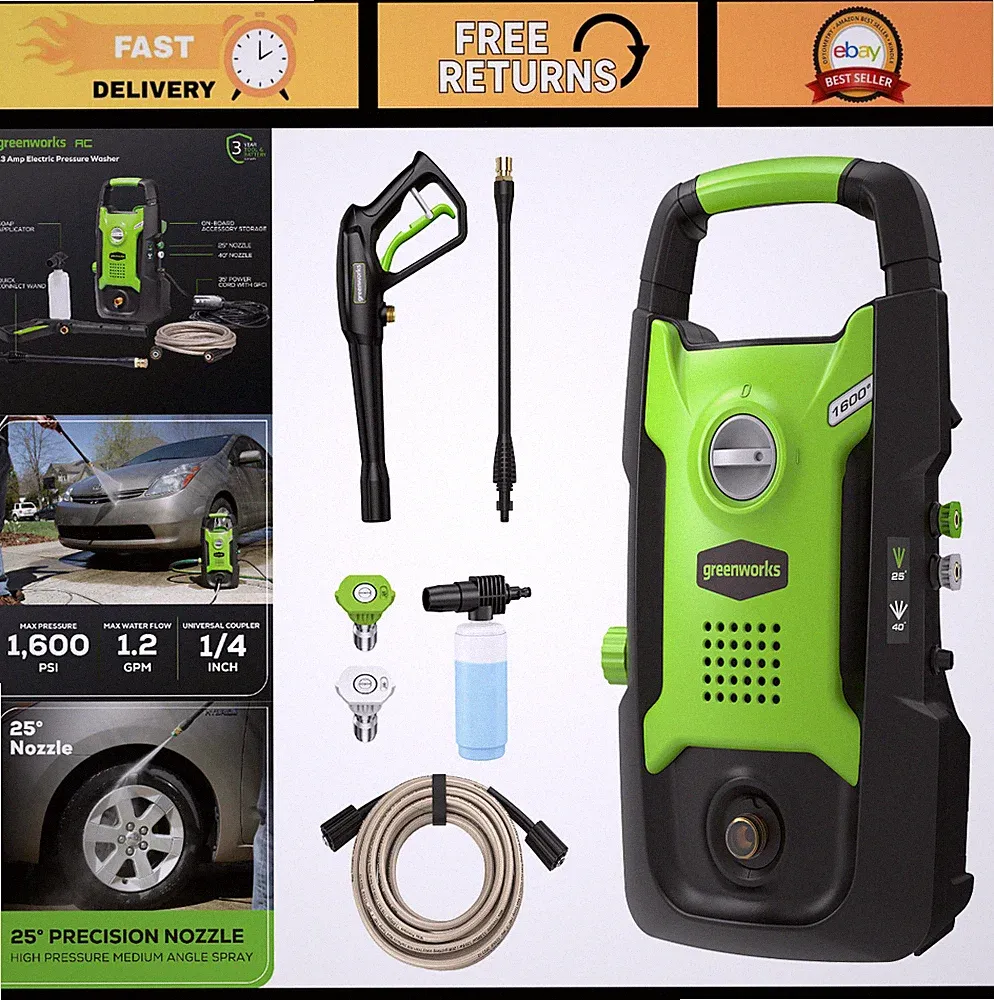 Compact Electric Pressure Washer 1.2 GPM, Lightweight, 20FT Hose, 35FT Cord - Id