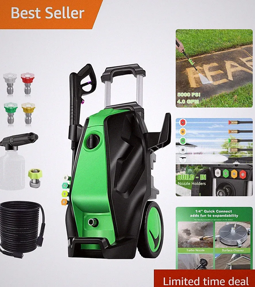 Compact Electric Pressure Washer 5000 PSI & 33 FT Hose - Ideal for Home Cleaning