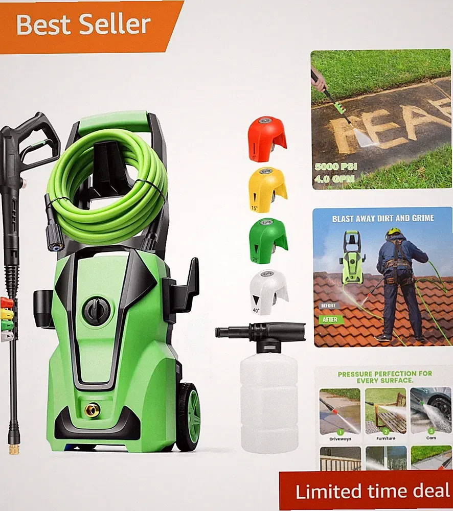 Compact & Powerful 5000PSI Electric Washer with Total Stop System - Deep Green