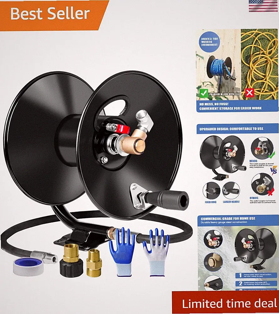 Compact Pressure Washer Hose Reel 50ftx3/8” / 65ftx1/4”, 4000PSI