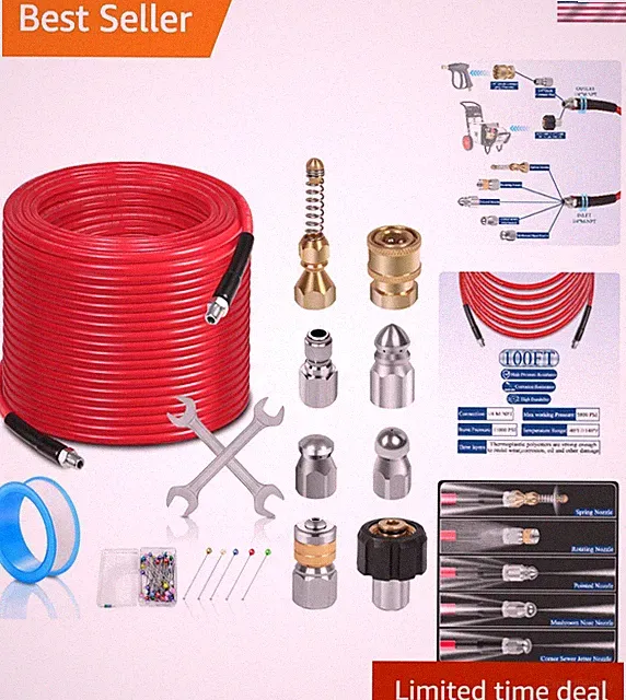 Complete 100FT Pressure Washer Jetter Kit - Ideal for Clogs, 5800PSI Pressure