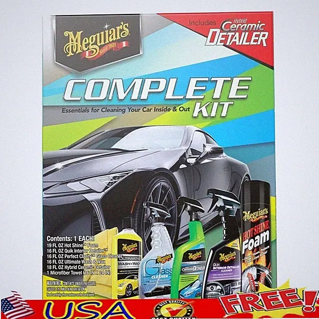 Complete Car Care Kit 6 Piece Detailing Wash Wax Interior Exterior Tire Foam New