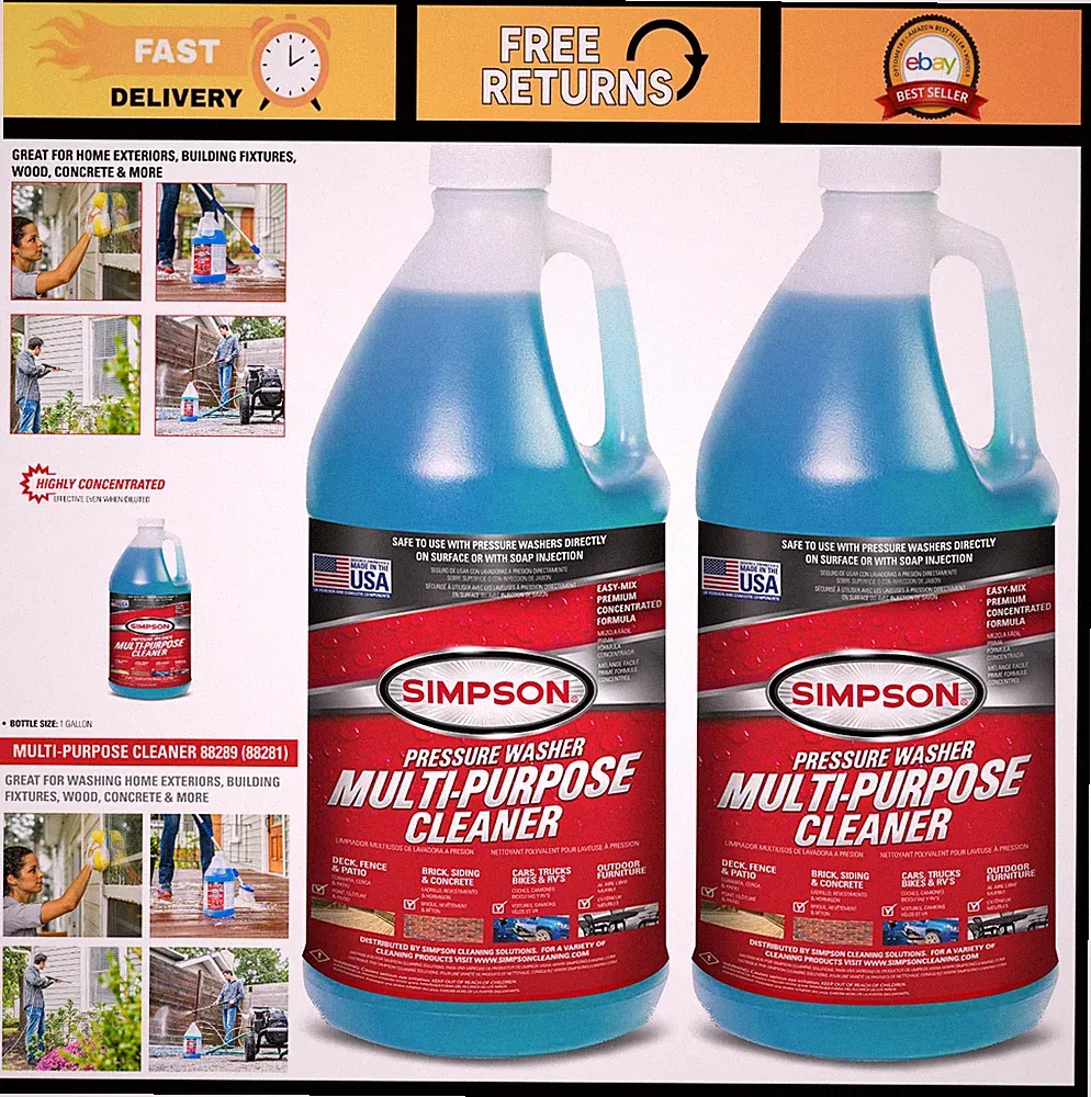 Concentrated Pressure Washer Soap - 1 Gallon (Pack of 2) for Concrete, Cars, Win