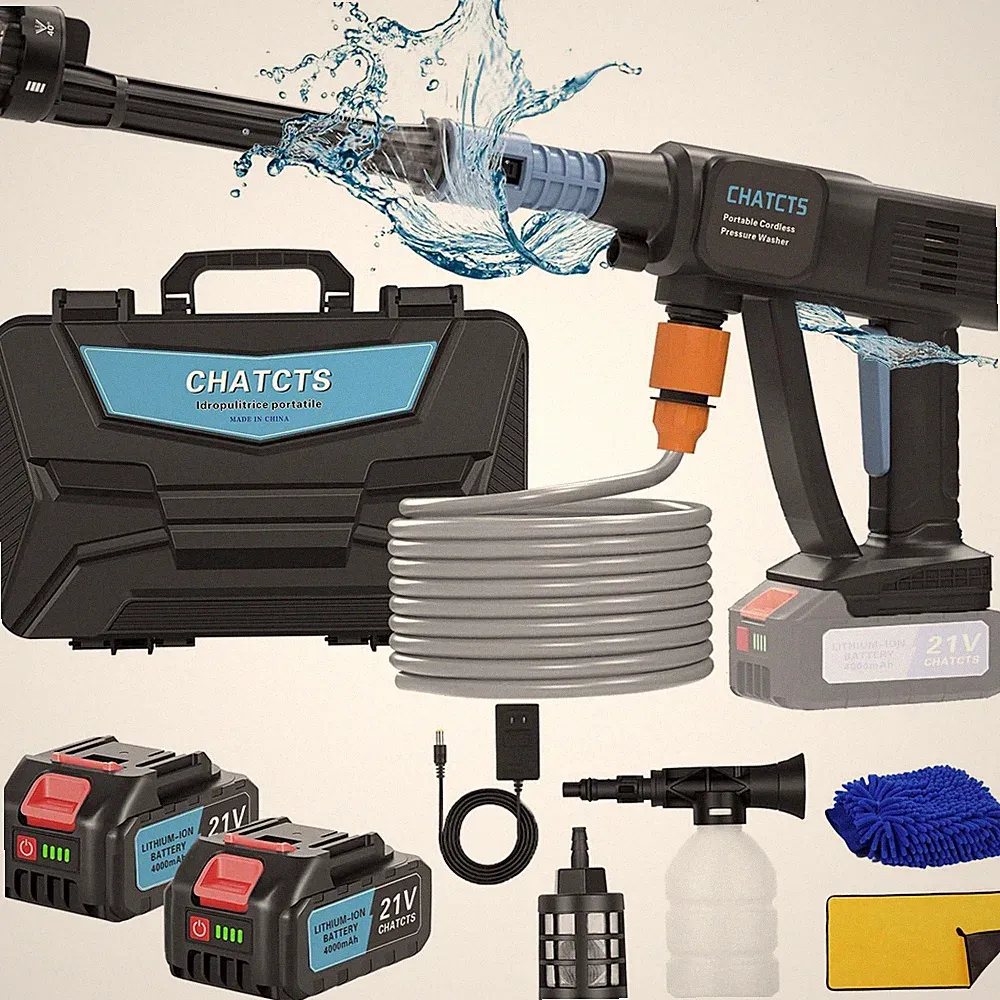 Cordless 980PSI Pressure Washer, 2 Batteries, 6-in-1 Nozzle, 5m Hose for Car/...