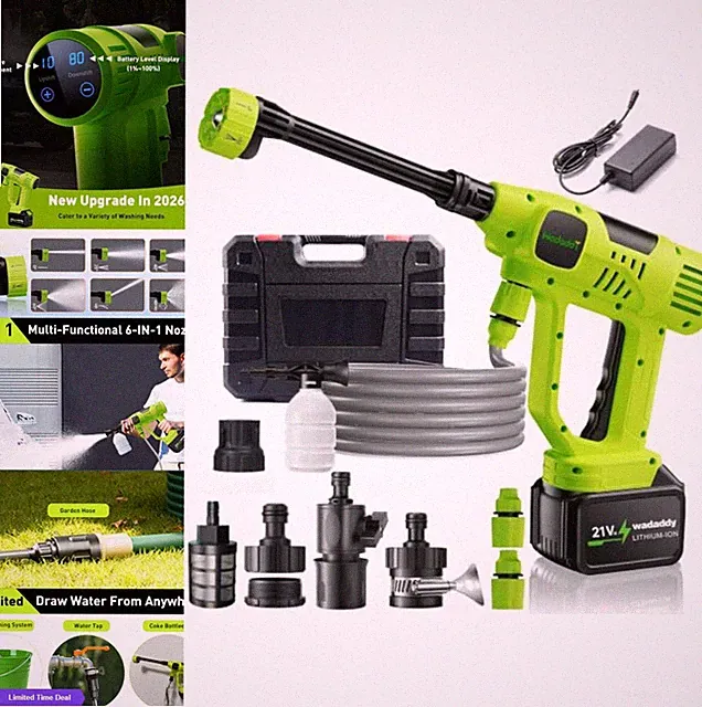 Cordless Car Washer 1100PSI Portable Battery Powered Cleaning Tool with 6-in-1