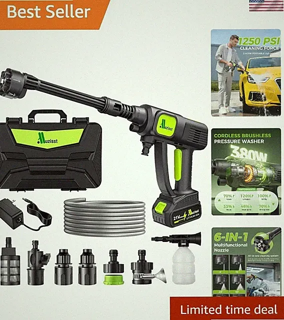 Cordless Car Washer, 1250PSI, Portable Self-Priming Cleaning Tool | Draw Wate...