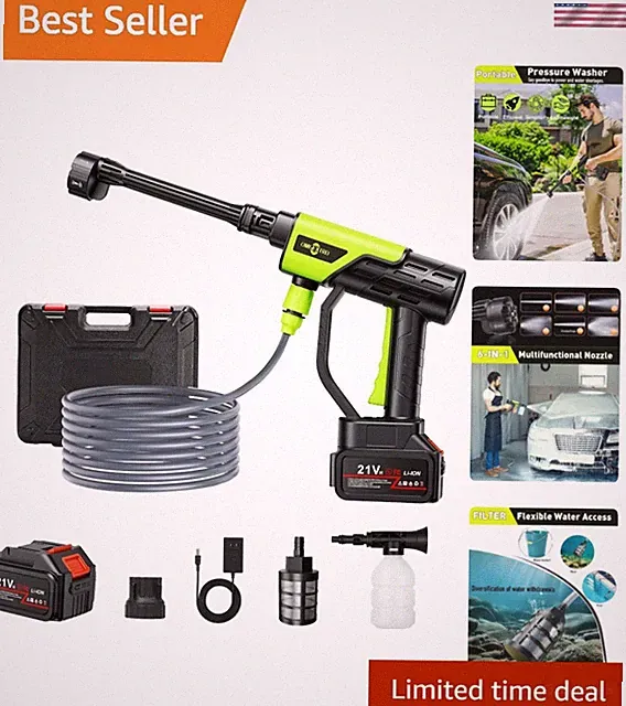 Cordless Car Washer, Lightweight Portable Cleaning Tool | 6-in-1 Nozzle, Batt...