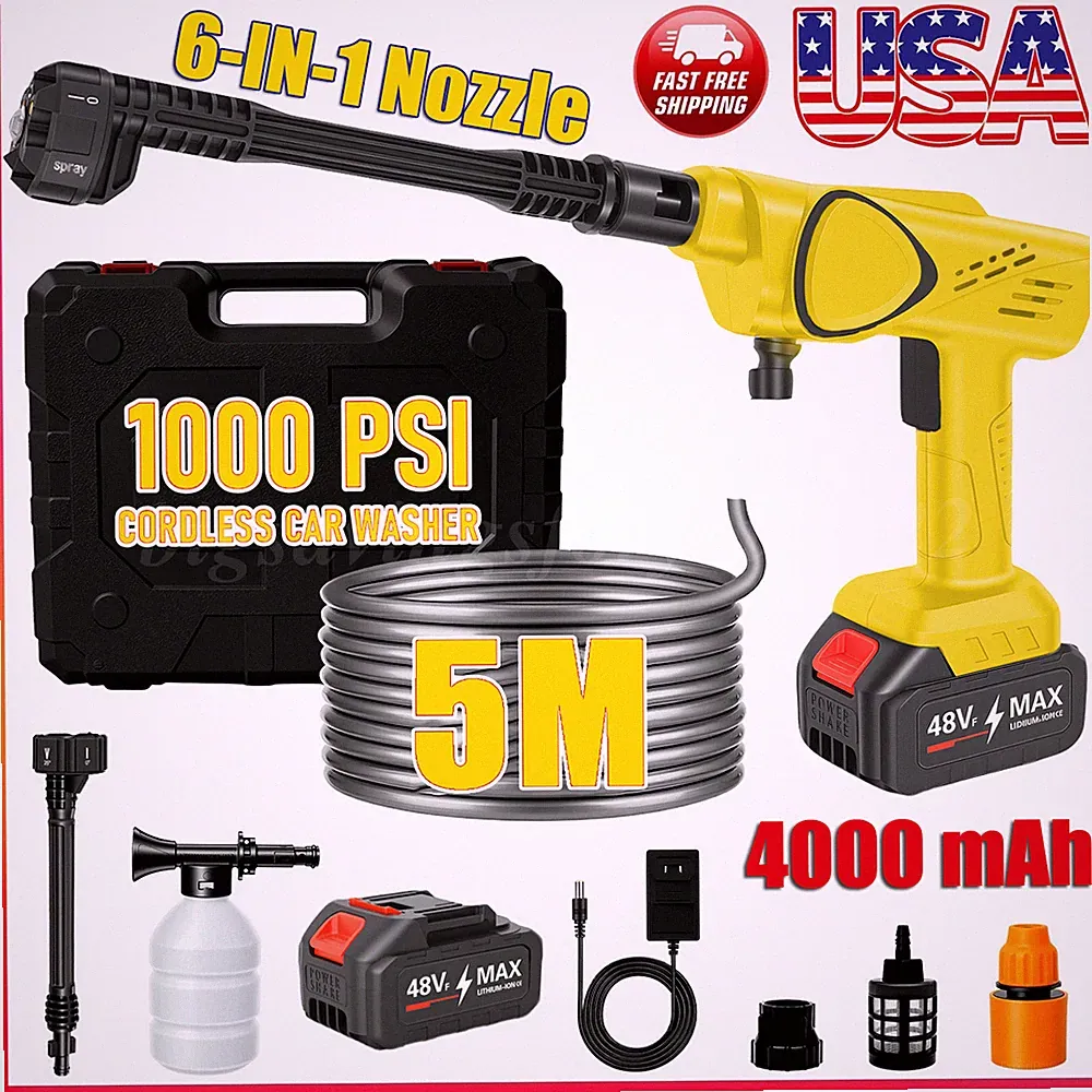 Cordless Electric High Pressure Water Spray Car Gun 1000 PSI Portable Washer Gun