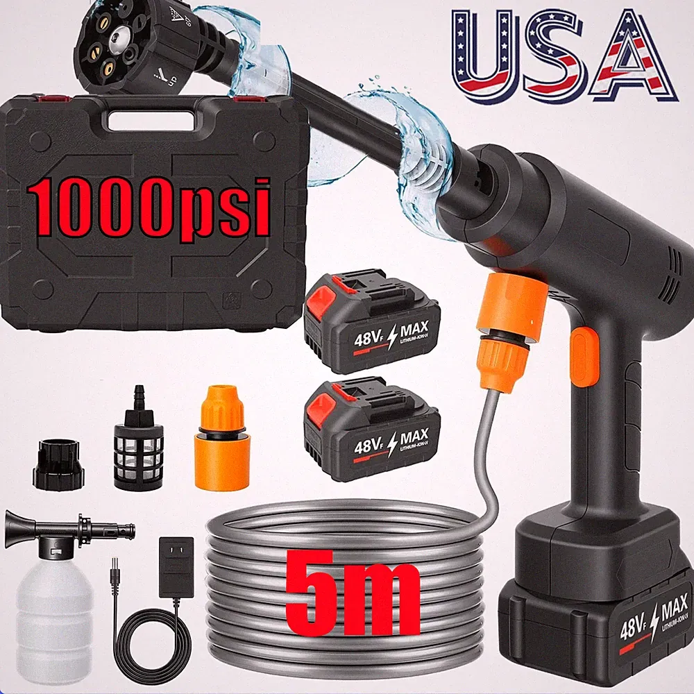 Cordless Electric High Pressure Water Spray Car Gun 1000PSI Portable Washer Gun