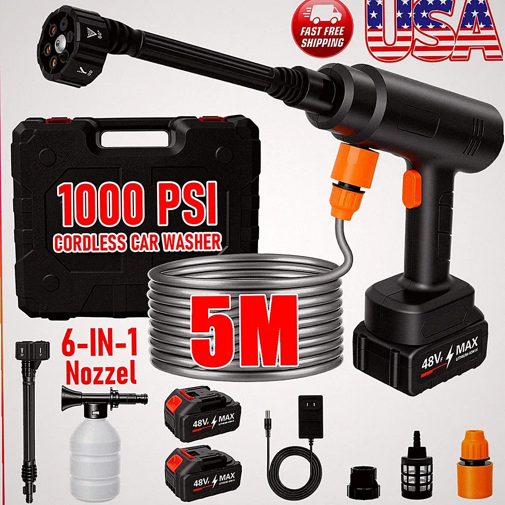 Cordless Electric High Pressure Water Spray Car Gun 1000PSI Portable Washer Gun