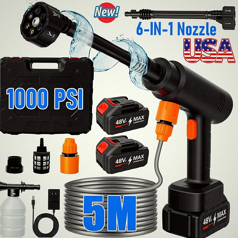Cordless Electric High Pressure Water Spray Car Gun 1000PSI Portable Washer Gun