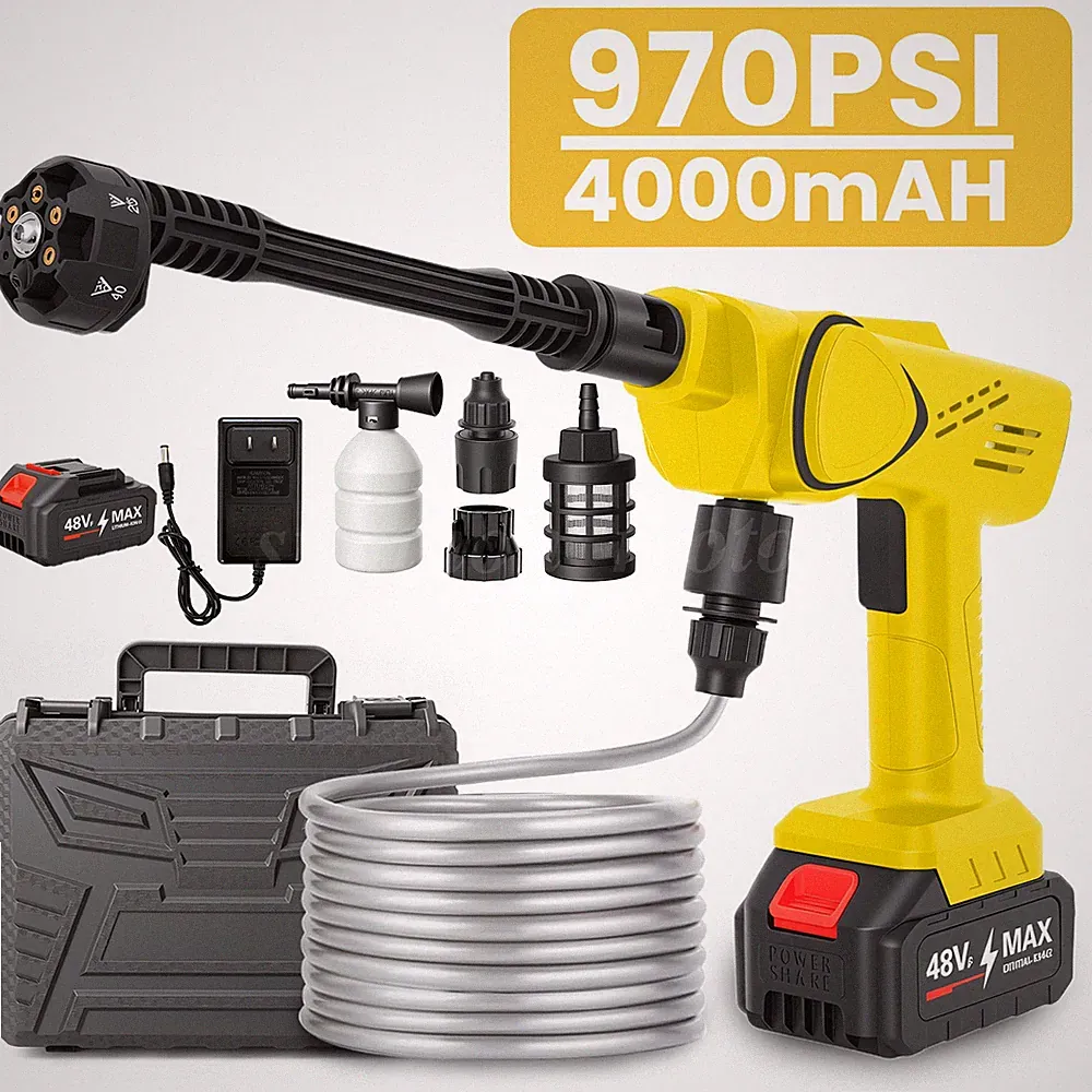 Cordless Electric High Pressure Water Spray Car Gun 970PSI Portable Washer Clean