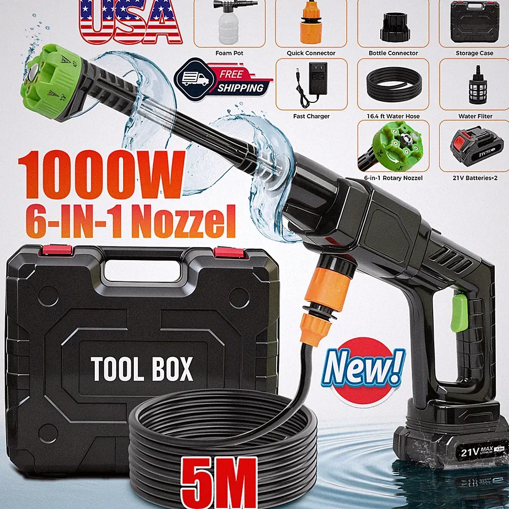 Cordless Electric High Pressure Water Spray Gun 1000PSI Portable Washer Clean US