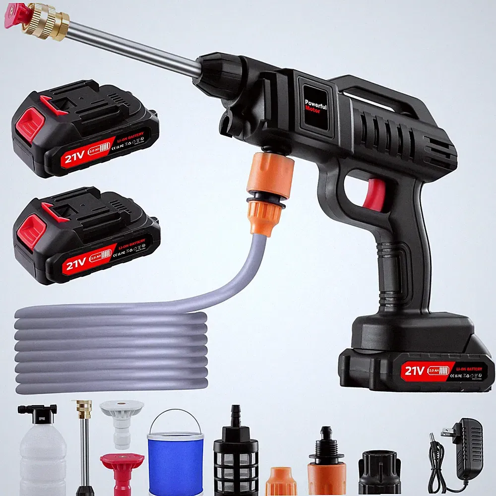 Cordless Electric High Pressure Water Spray Gun Car Washer Cleaner Tool + bucket
