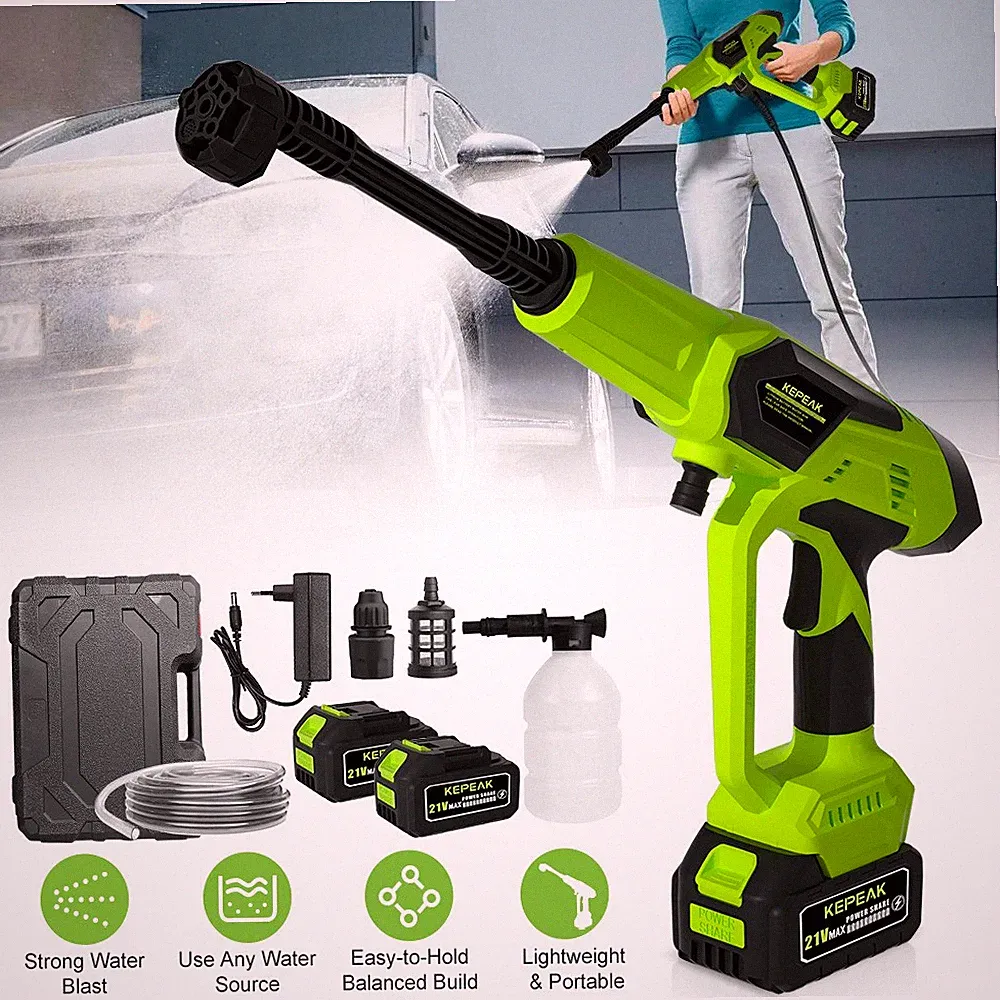 Cordless Electric Pressure Washer 21V Portable Car Wash Cleaner 5M Hose Foam Kit