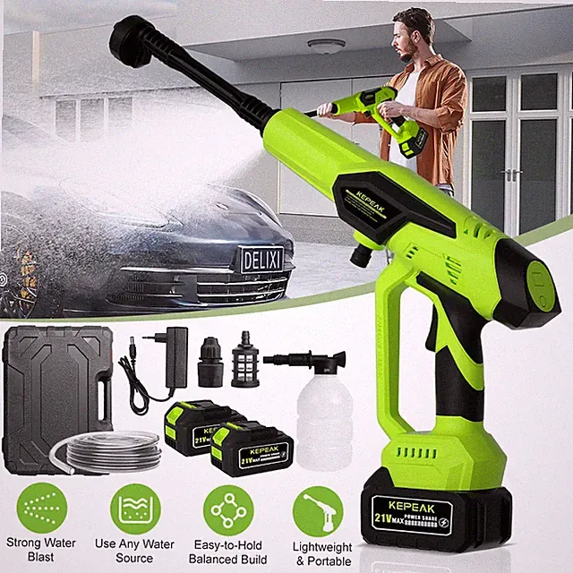 Cordless High Pressure Car Washer Water Spray Gun w/ 6-in-1 Nozzle & 2 Batteries
