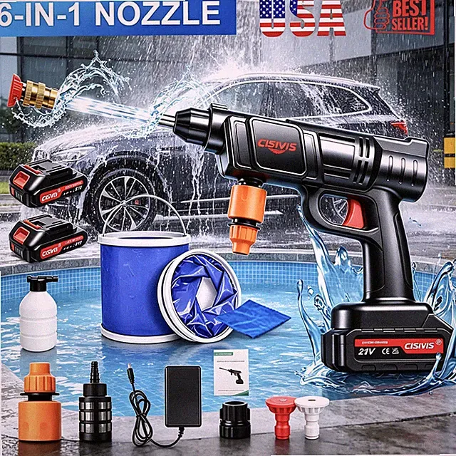 Cordless Car Washing Gun High Pressure Washer Gun with 2 Batteries & 2 Nozzle
