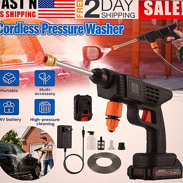 Cordless High Pressure Washer Gun, 24V Battery Portable Cleaning Tool for Car