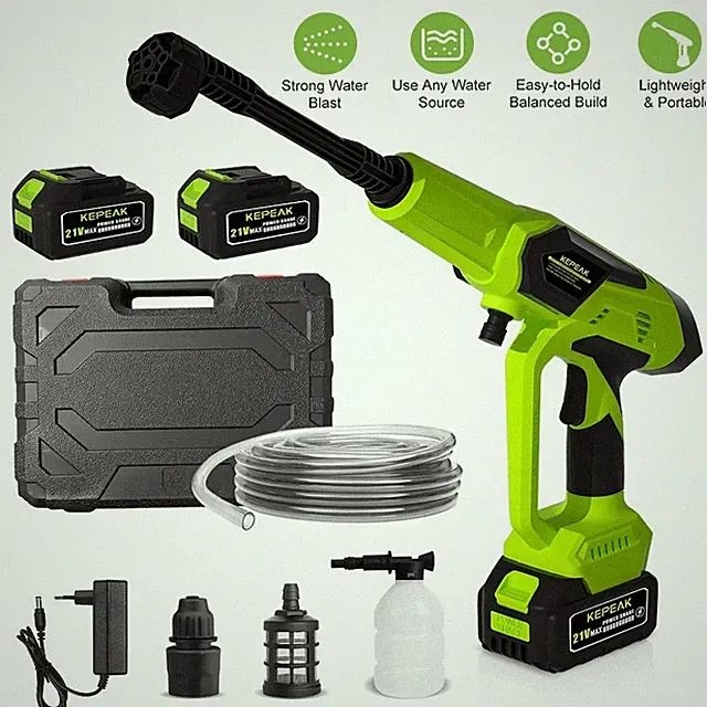 Cordless High Pressure Water Spray Gun Car Washer with 6-in-1 Nozzle&2 Batteries