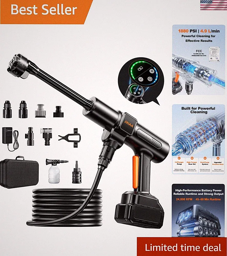 Cordless Portable Car Washer, Handheld Washer with Brushless Motor, 6-in-1 No...