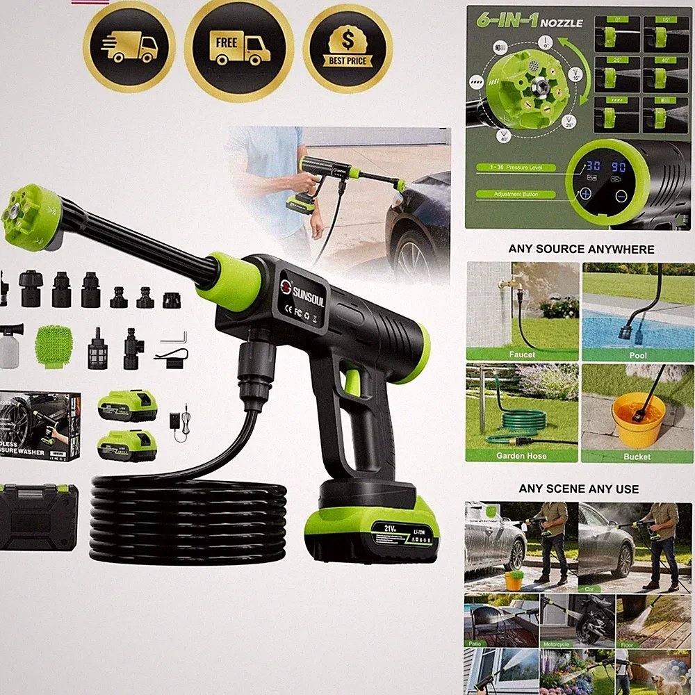 Cordless Portable Car Washer with 2 Batteries, 30-Level Adjustable Handheld W...