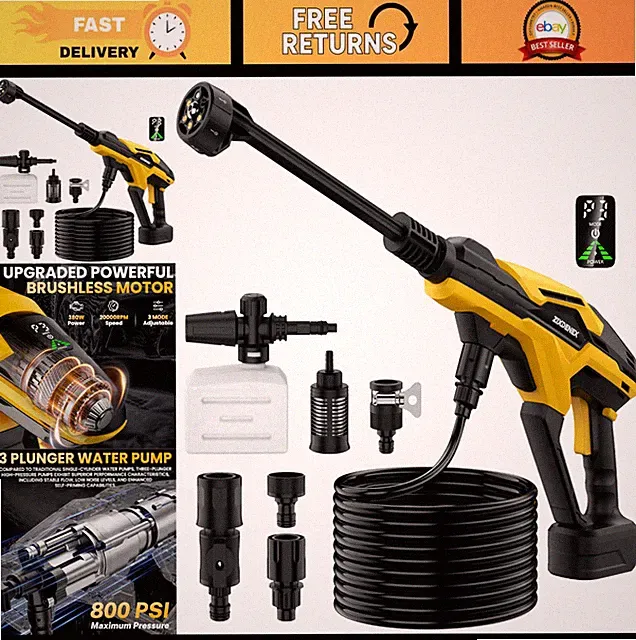 Cordless Portable Handheld Washer 800 PSI 6-in-1 Nozzle for Car Yard Clean