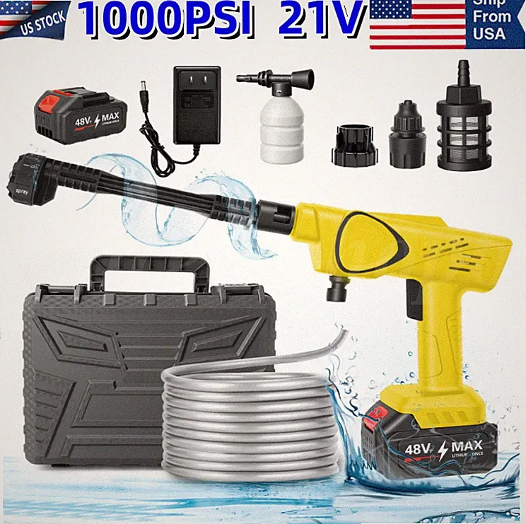 Cordless Pressure Washer 1000 PSI/25000RPM Portable Brushless Power +4ah Battery