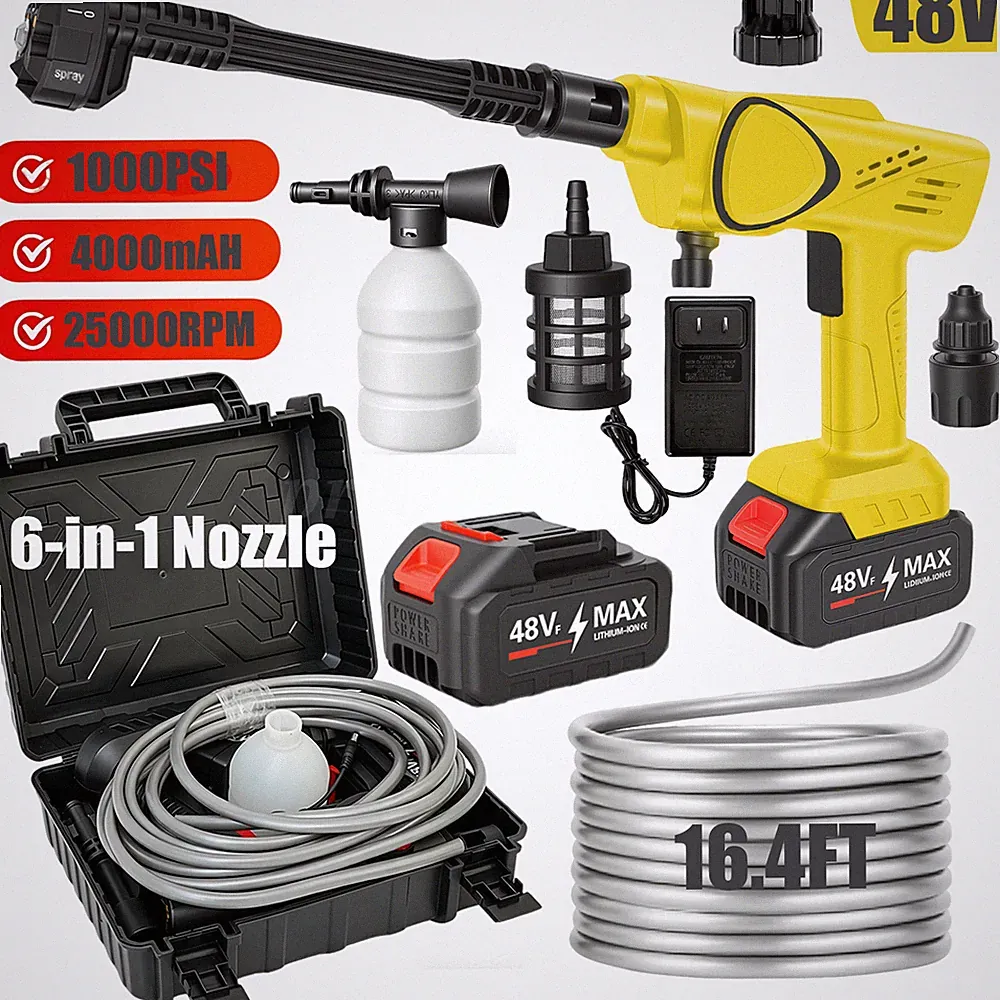 Cordless Pressure Washer 1000PSI Portable Power Washer 6in1 Nozzle 4.0Ah Battery