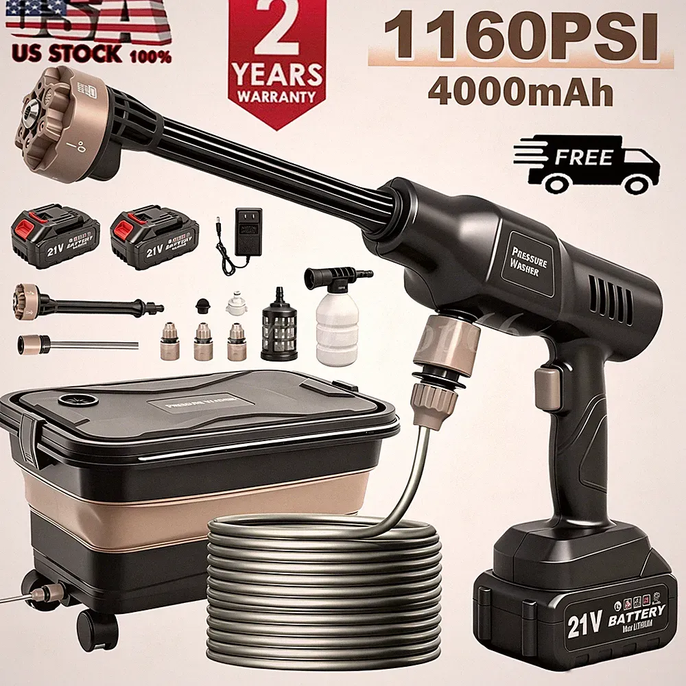 Cordless Pressure Washer, 1160 PSI Portable Power Washer with Battery & Charger