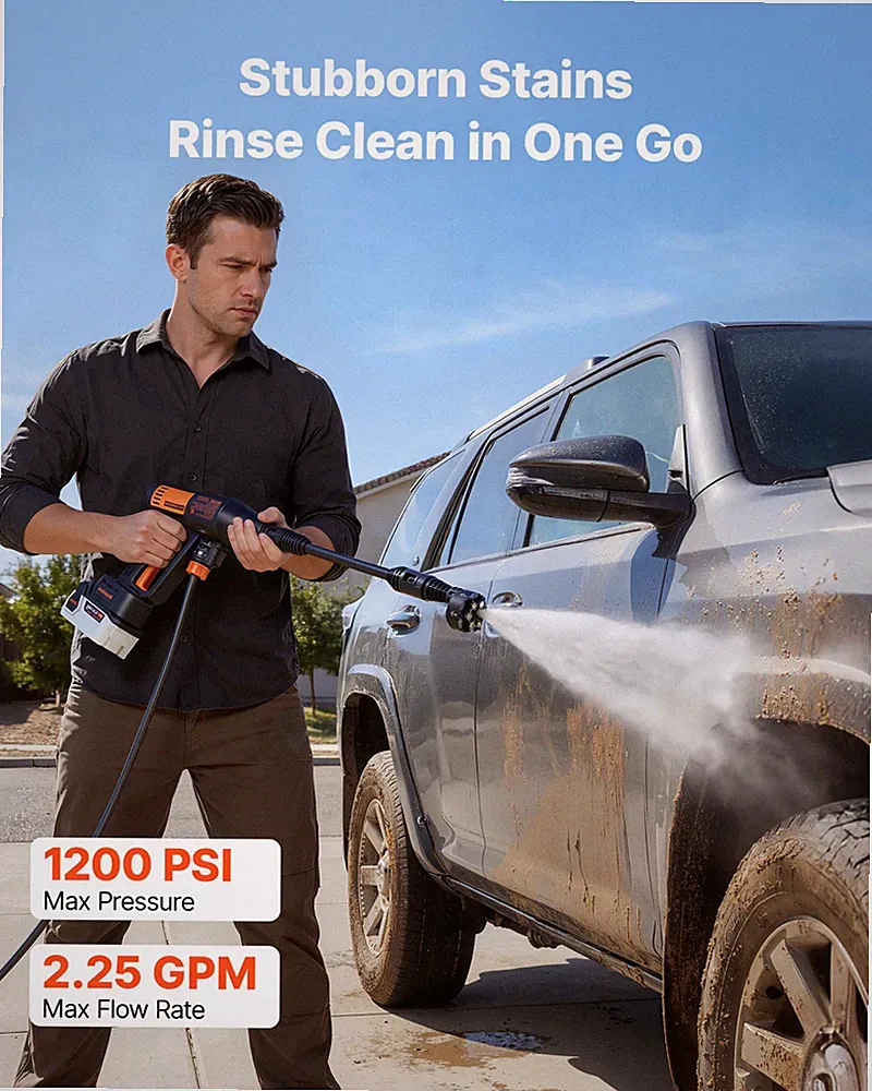 Cordless Pressure Washer 1200PSI Portable Power Cleaner w/ 6-in-1 Nozzle